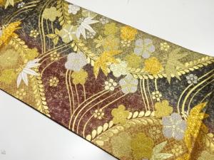 藤に梅笹模様織り出し　振袖用袋帯